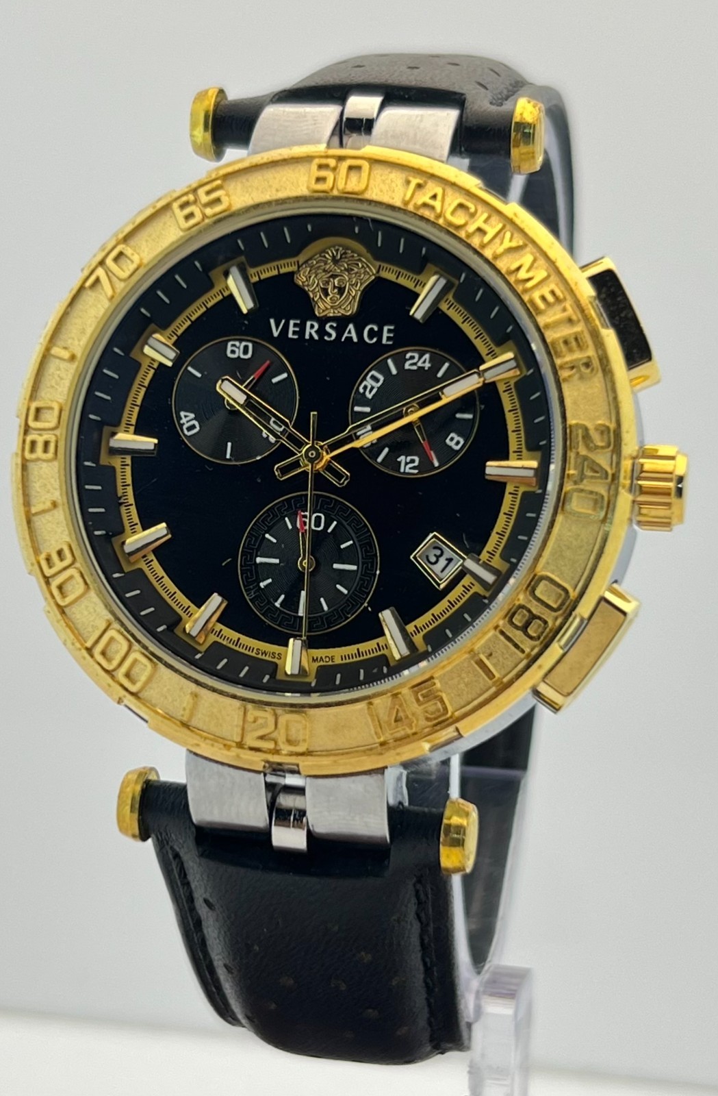 Precious Men’s Versace Greca Chronograph Black Dial Date Working Wristwatch