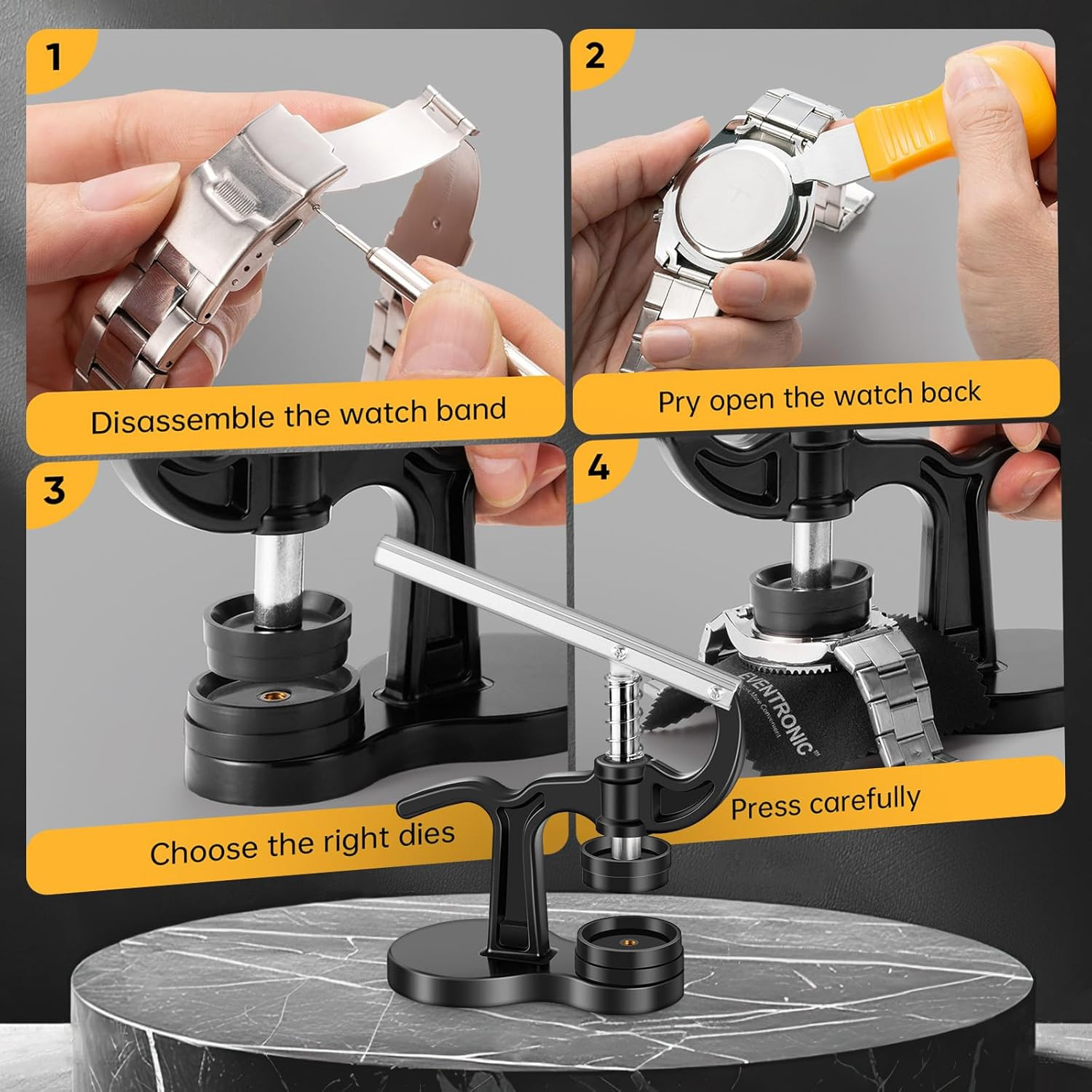 Eventronic 16Pcs Watch Press Tool Set, Back Case Closer for Closing Watch Cover,