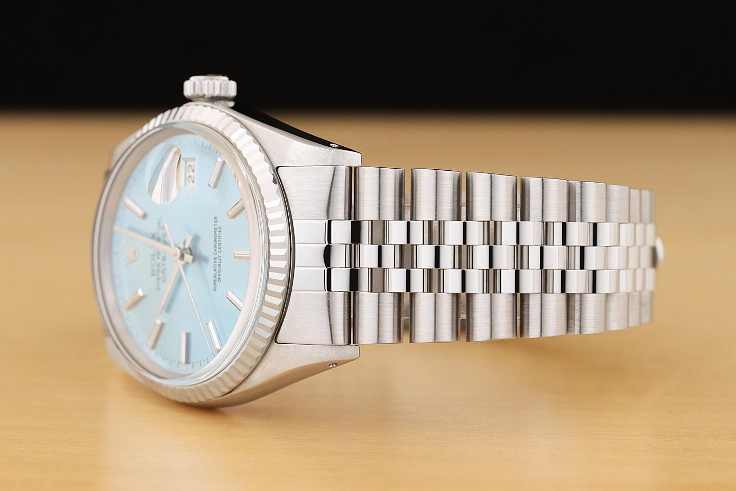 ROLEX MENS DATEJUST 16014 18K WHITE GOLD STEEL ICE BLUE DIAL JUBILEE WATCH