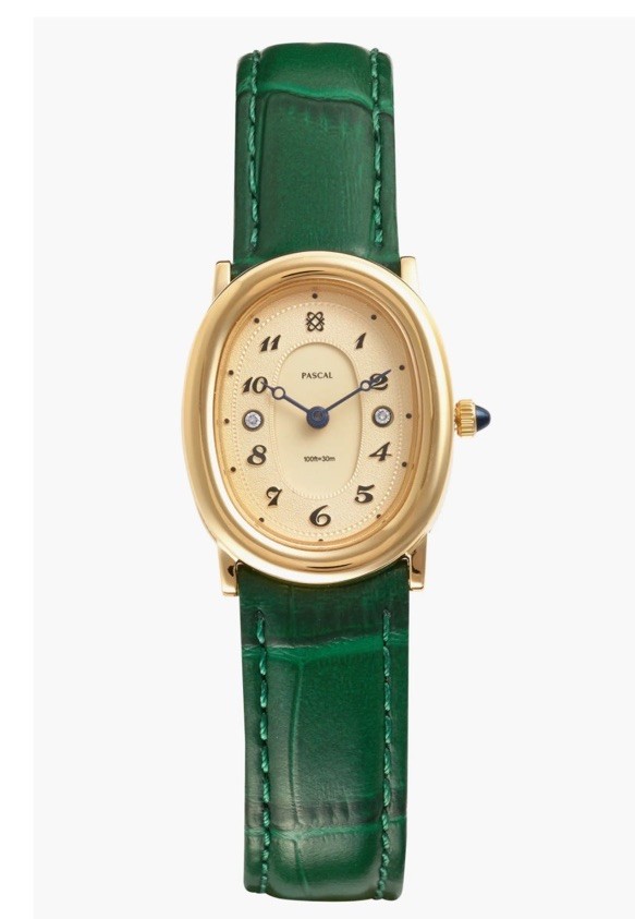 PASCAL Oval Bubble Lab Grown Diamond Leather Watch Gold-Tone/Green 24mm