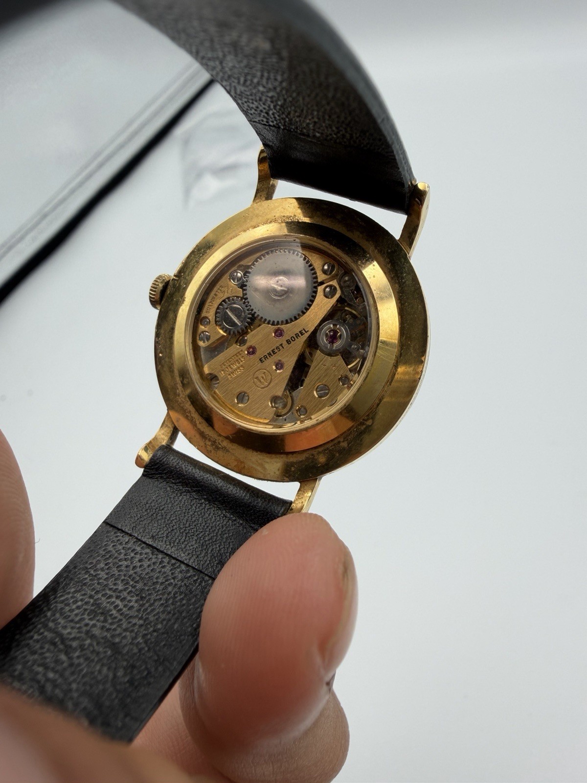 Ernest Borel Cocktail Vintage Manual Wind Black Dial Gold Case 34mm 17J Exhb