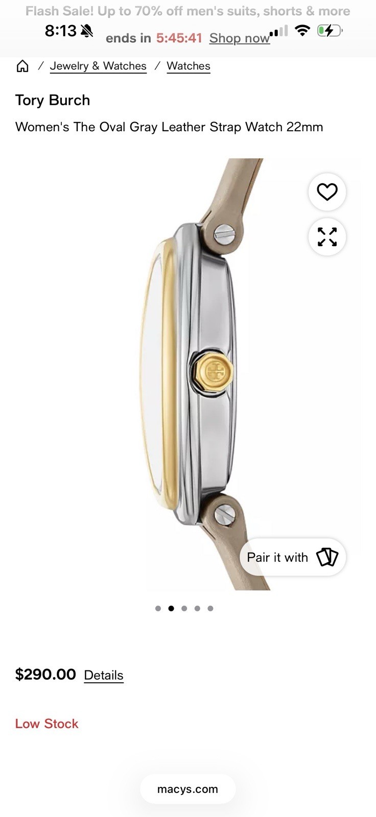 Tory Burch The Oval 22mm Women’s Quartz Watch Gray Leather Strap w/ Box