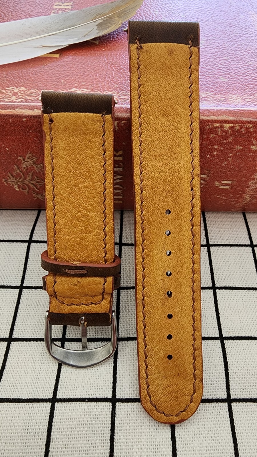 22mm Handmade Genuine Cowhide Leather Watch Strap Brown 22-20 Workshop Special