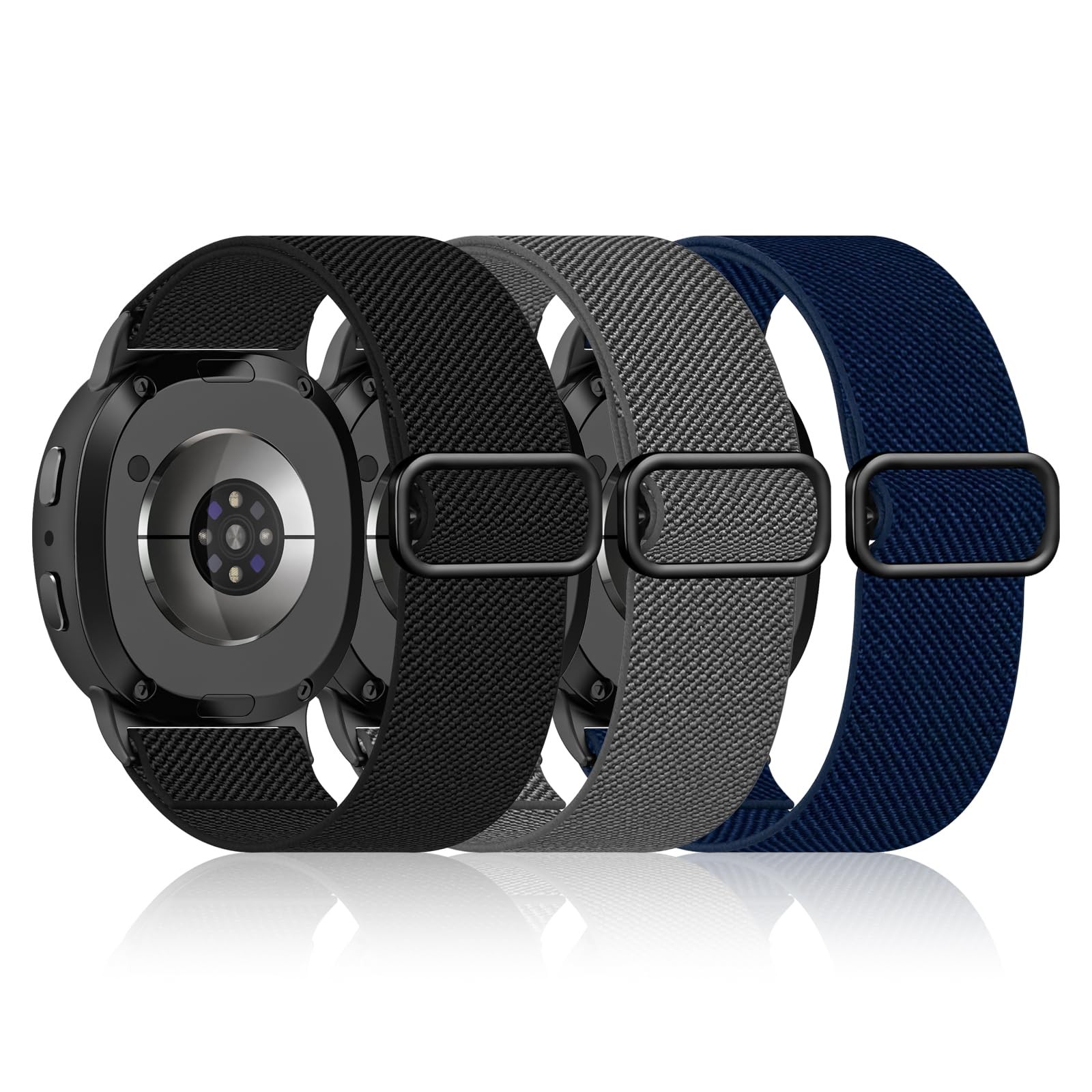 HAYONLIY 3 Pack Nylon Stretchy 6.3-9.5 inches, Black/Midnight Blue/Dark Gray