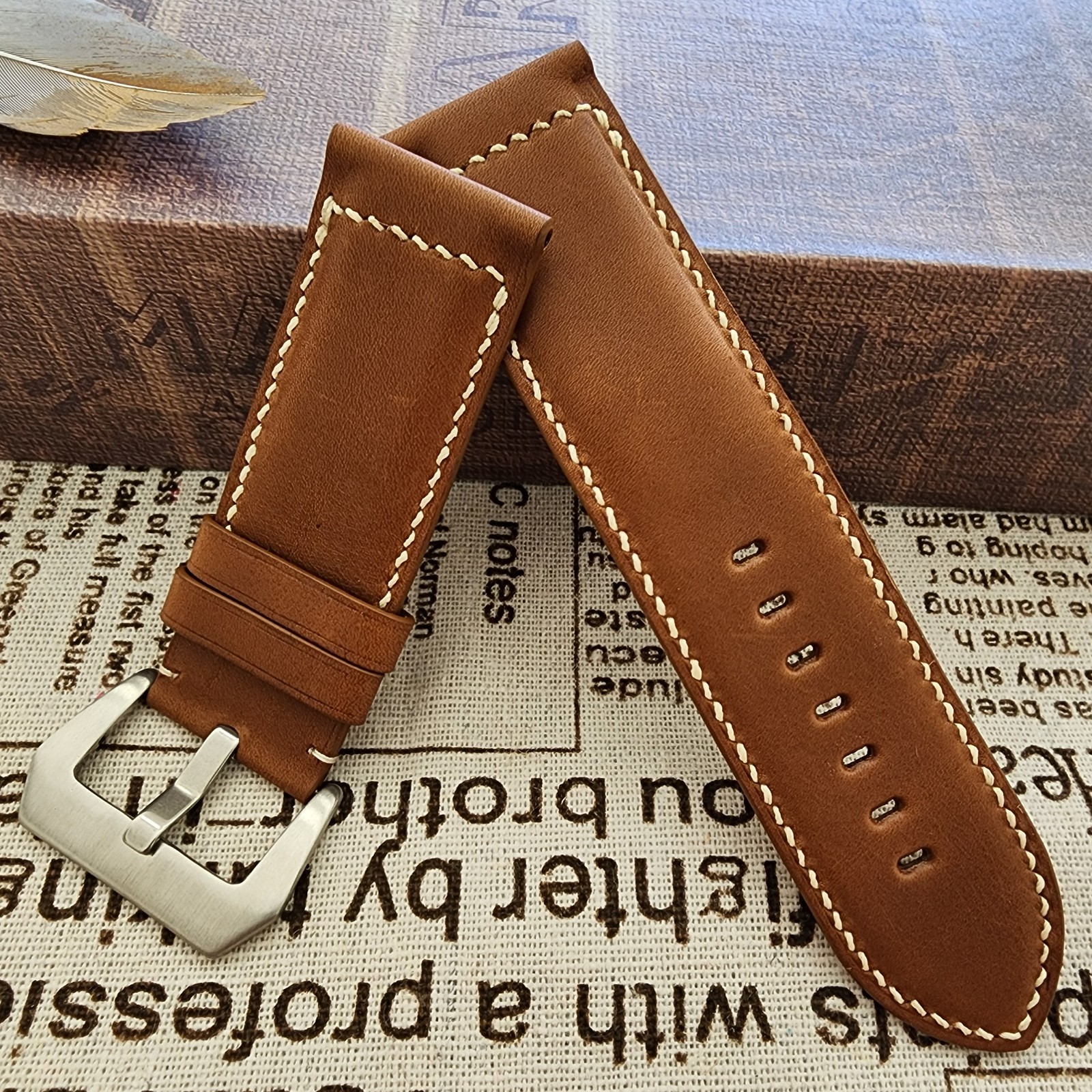26mm Handmade Thin French Haas Barenia Brown Leather Strap Special 26-26