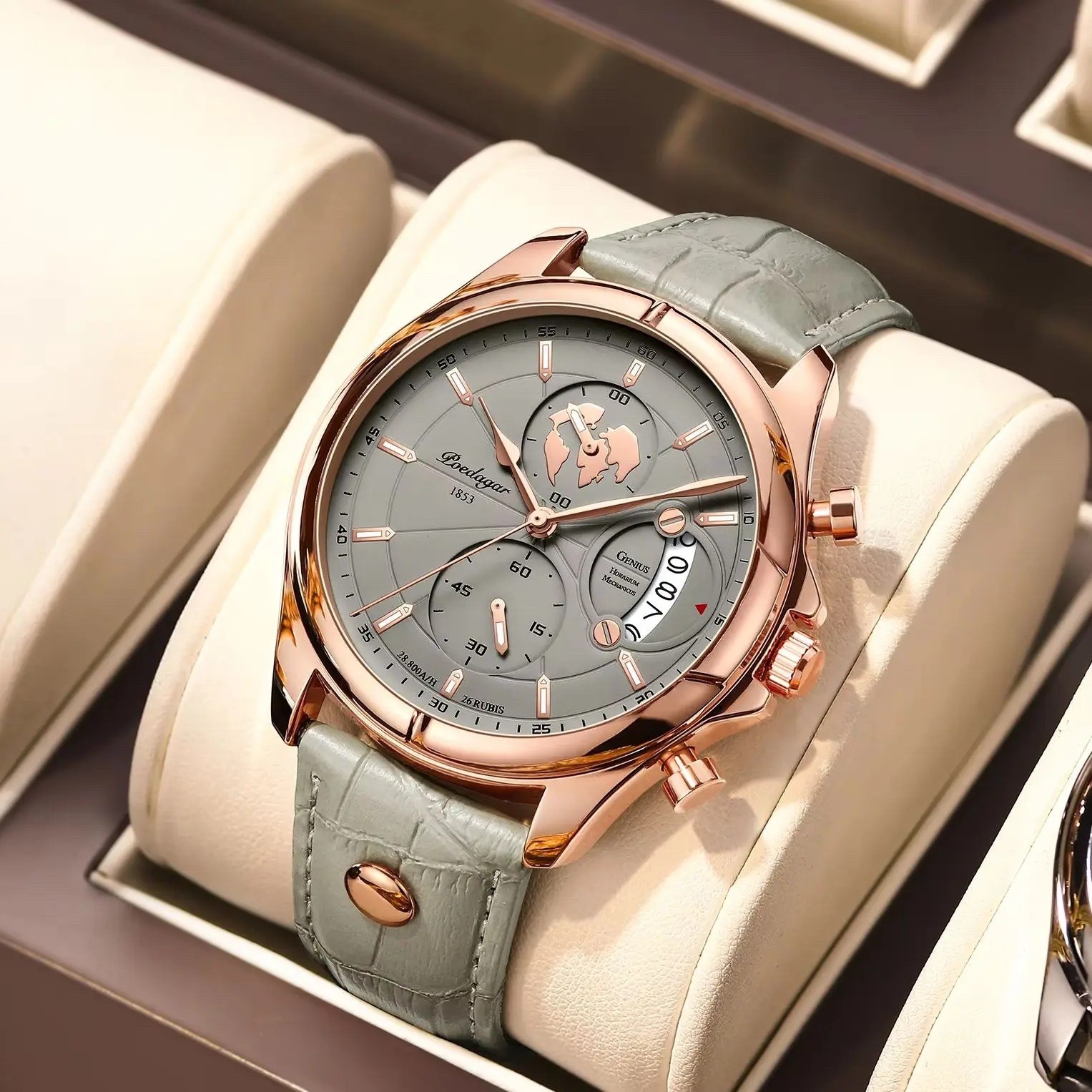 Men Quartz Watch Fashion Chronograph Leather Sport Waterproof Wristwatch Luxury
