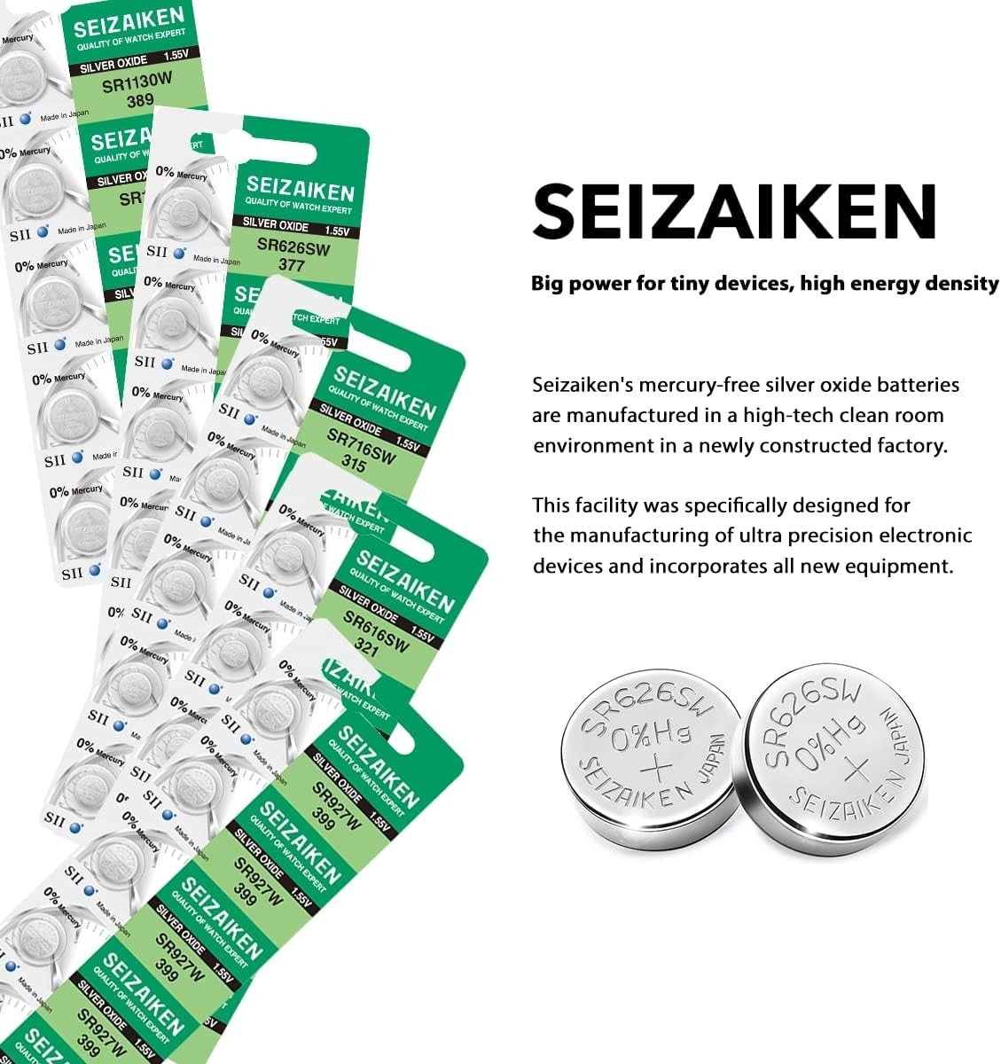 377 SR626SW 1.55V 0% Hg Silver Oxide Watch Battery 2 Batteries Made in Japan …