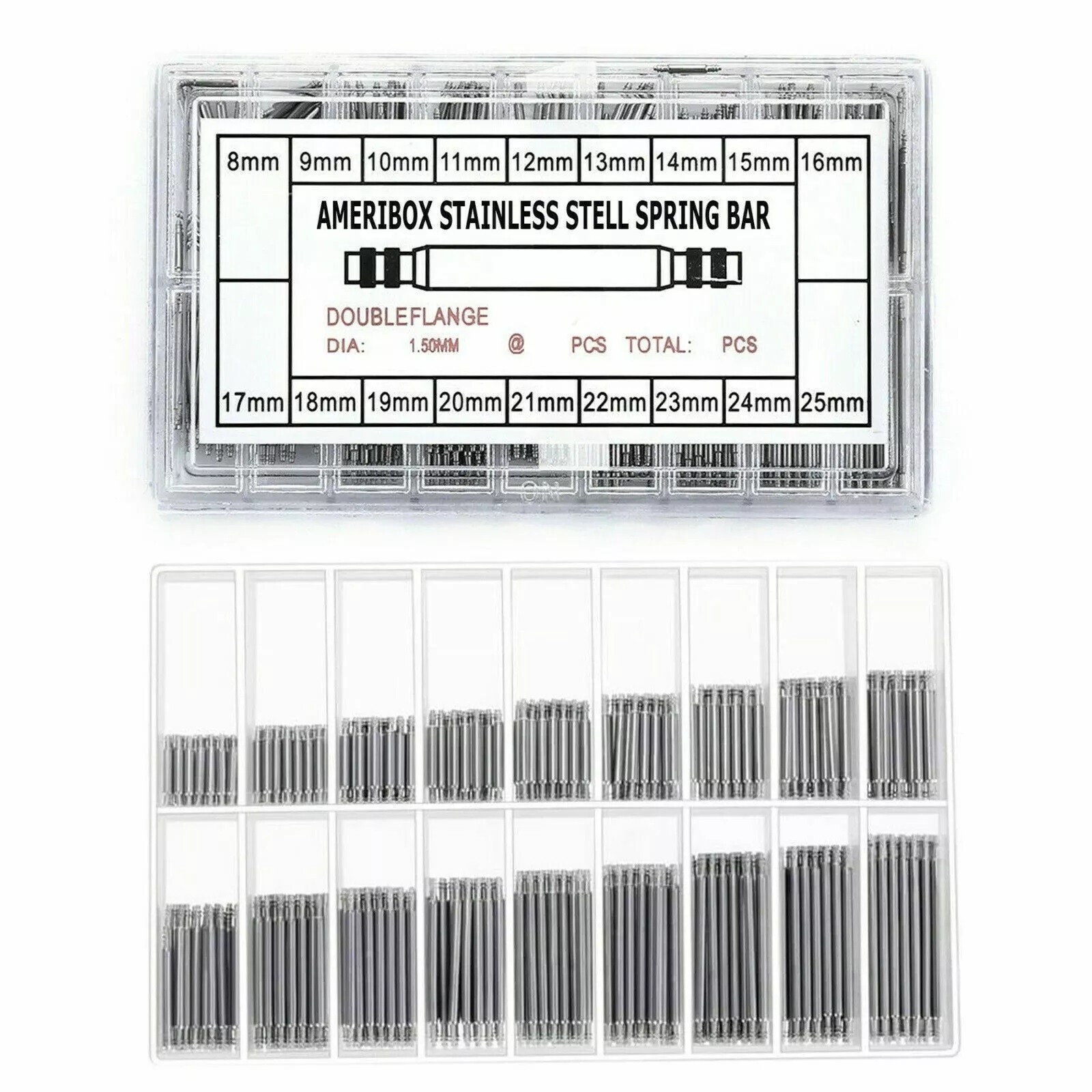360 pc Watch PINS SPRING BARS Band Strap Link 8-25mm Repair Kit Stainless Steel