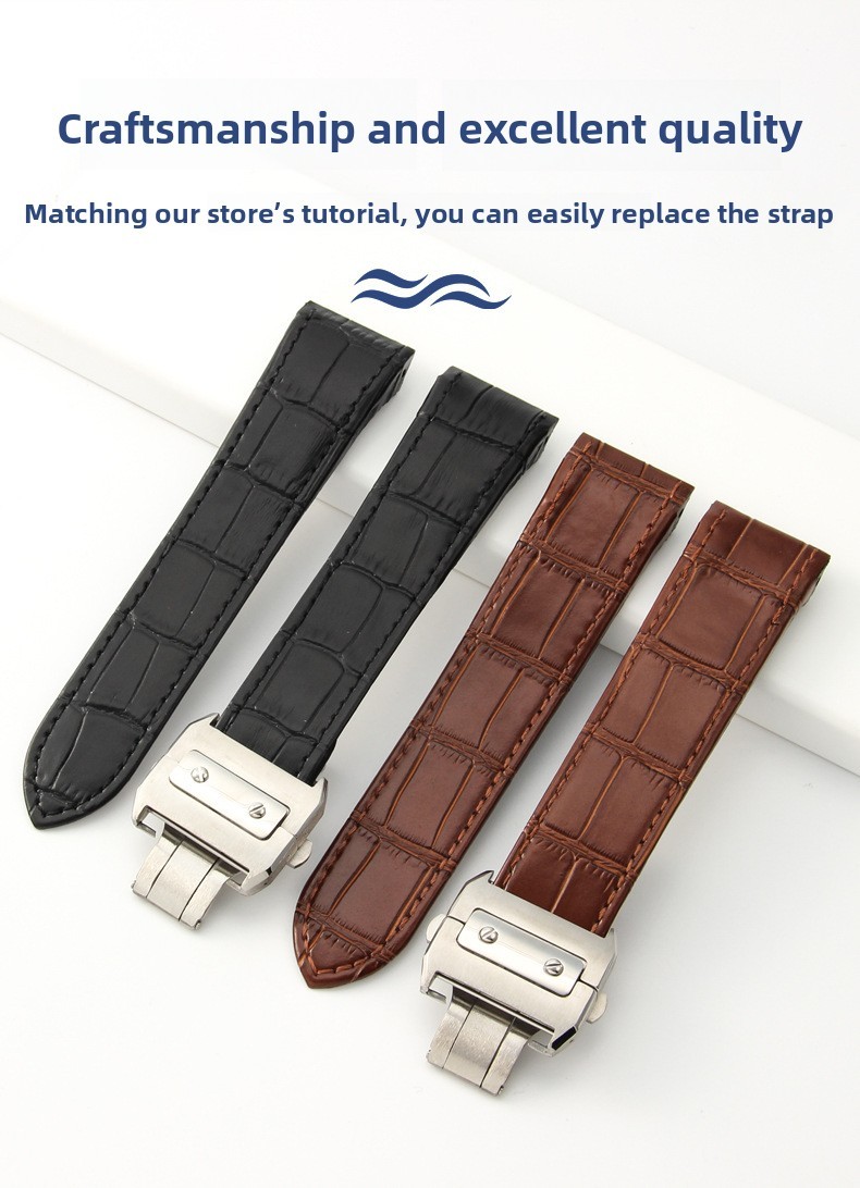 For Cartier Santos 100 Genuine Leather Watch Band Strap 20 23 24.5mm with Tools