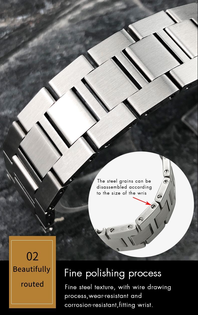 19mm Steel Bracelet Watch Band Metal Strap Fits Cartier Tank Models