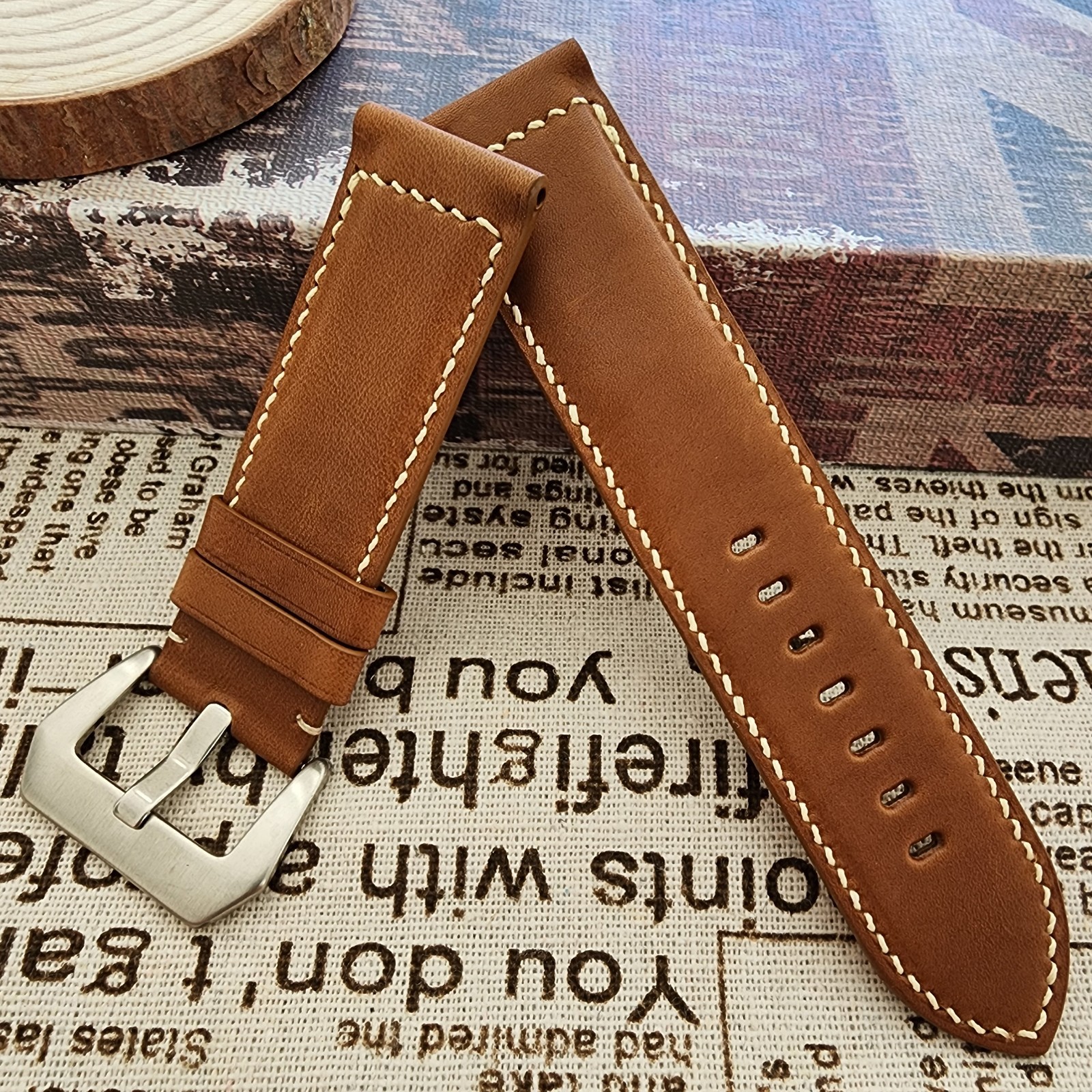 24mm Thin Handmade French Haas Brown Barenia Leather Strap Special 24-24