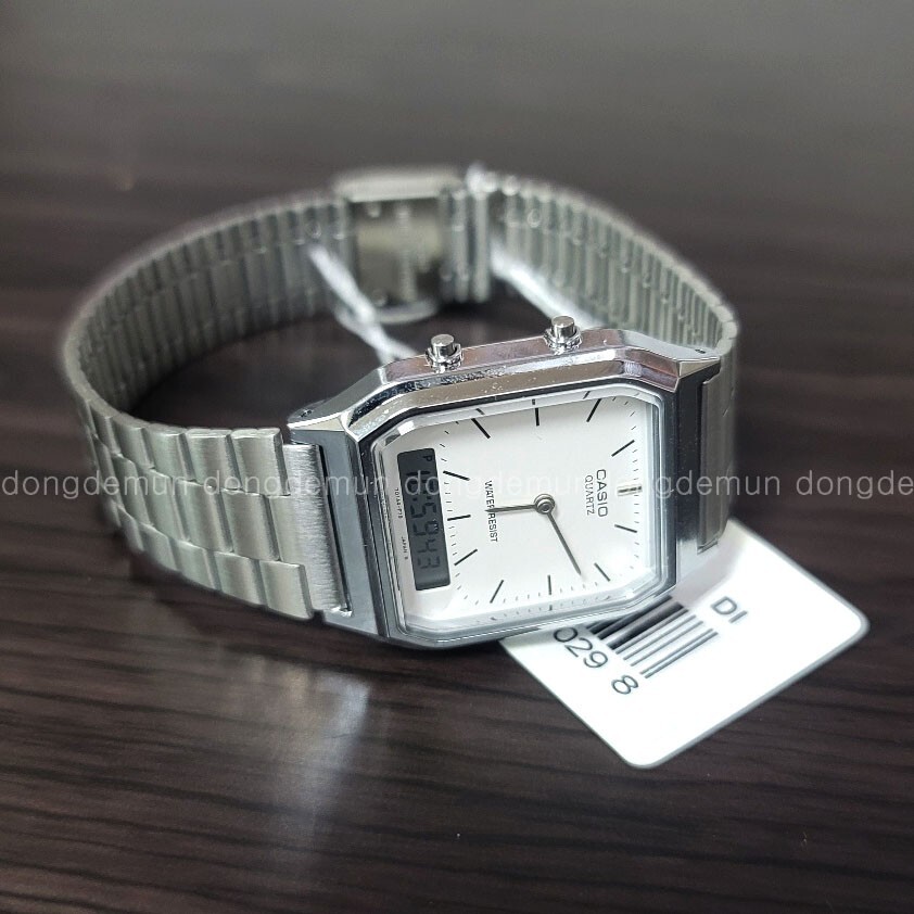 CASIO Watch ORIGINAL AQ-230A-7D Retro Vintage Digital SILVER White
