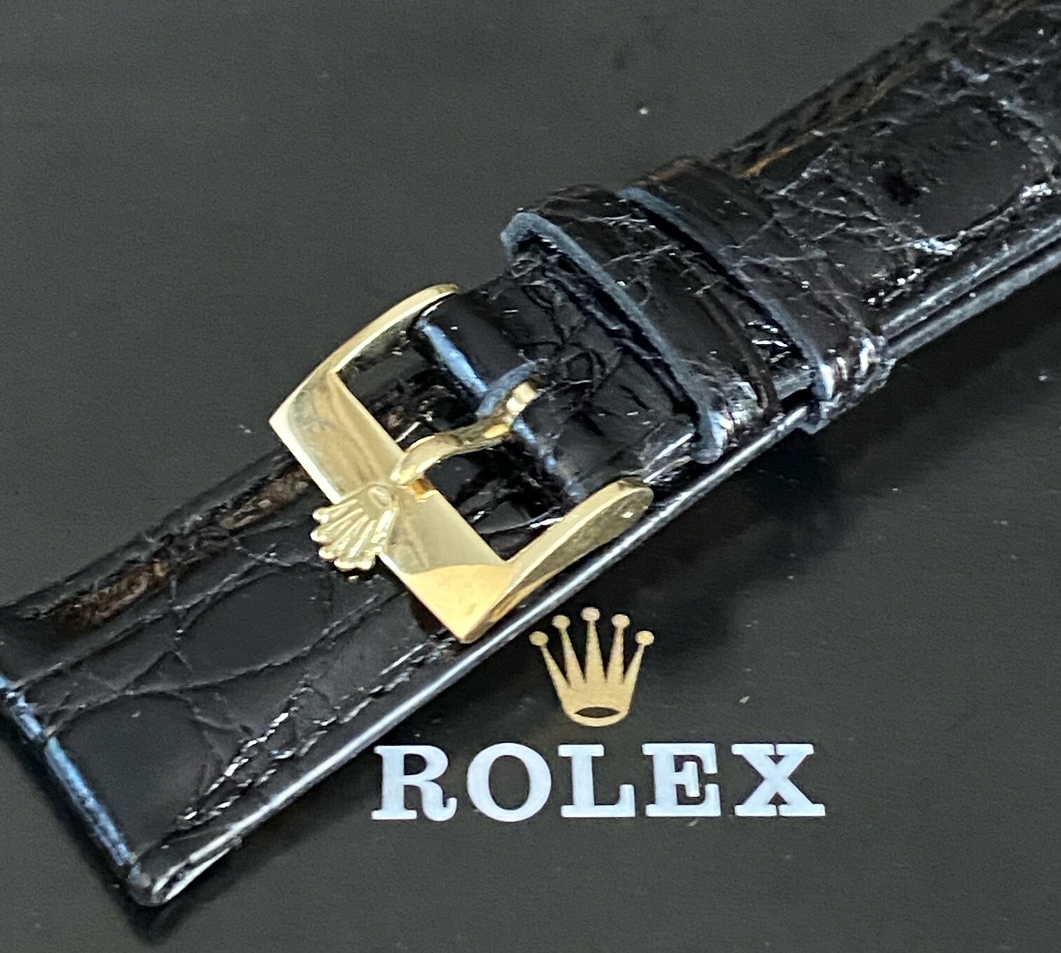 ROLEX 18k Yellow Gold 16mm Logo Buckle 19mm CROCODILE colored straps