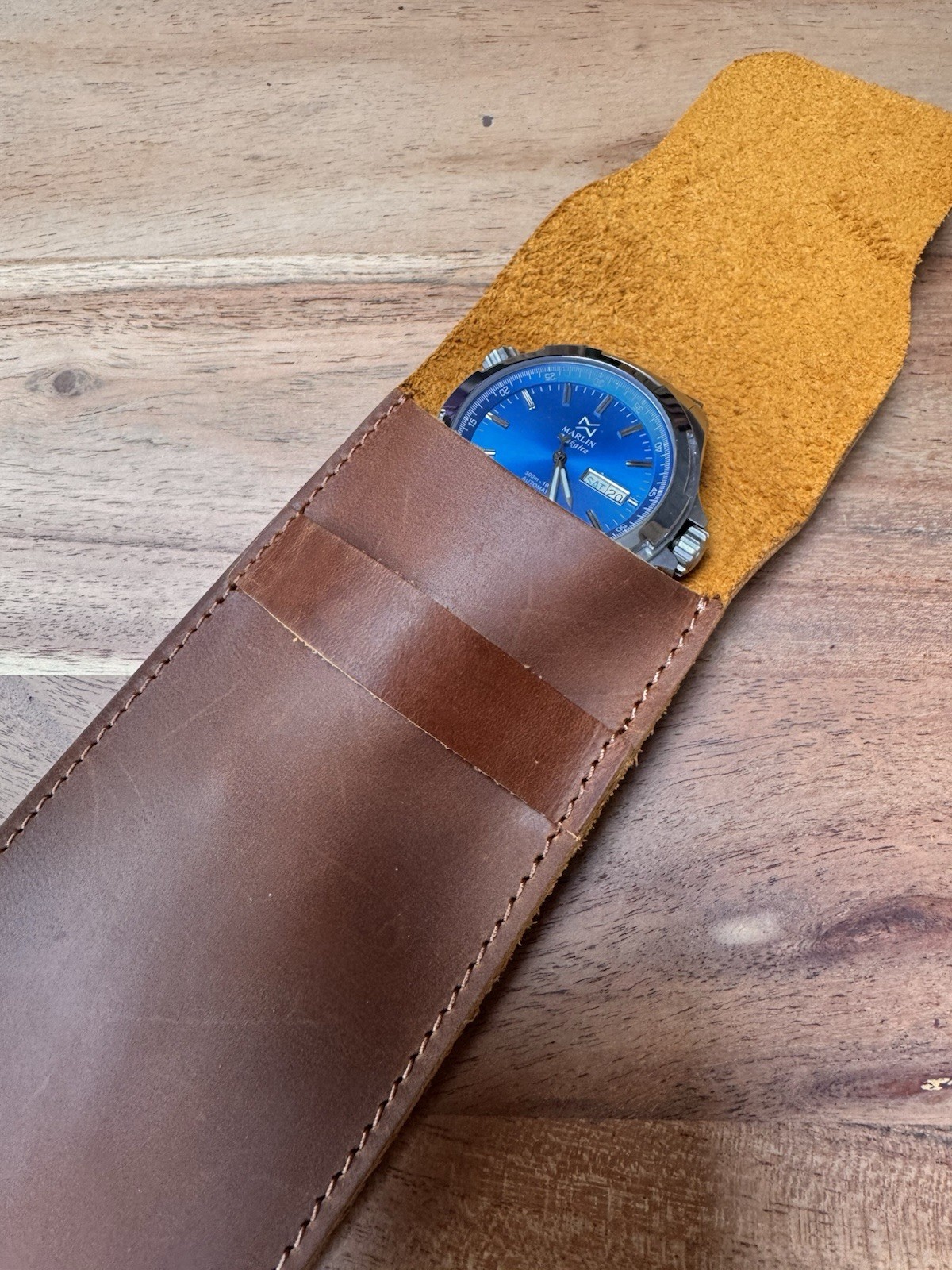 Watch travel case Real leather BROWN high End 7cm Width 38-42mm Ideal