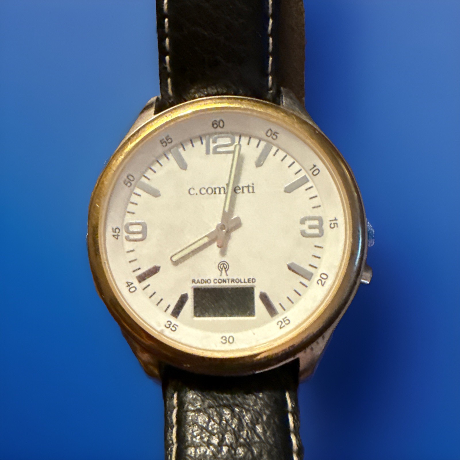 Watch Mens’ C. Comberti With Leather Band Radio Control From Germany~Not Tested