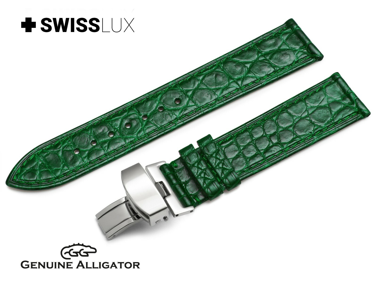 Crocodile Alligator Leather For GLASHUTTE Watch GREEN Strap Band Buckle SQ