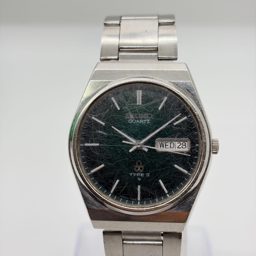 Seiko Type 2 Green Quartz Men’s Watch Vintage Japan Silver Classic Rare 073523
