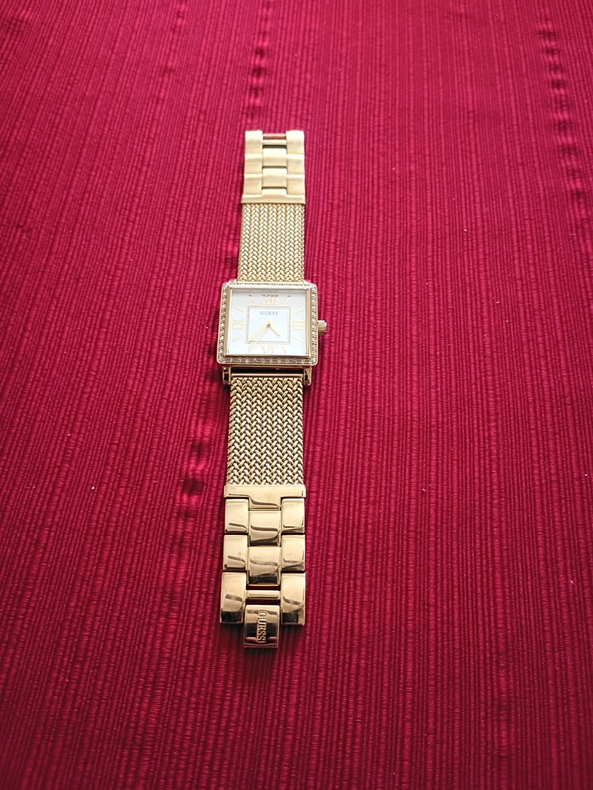 GUESS Women’s Square Analog Quartz Watch Roman Numerals Gold Tone White Dial
