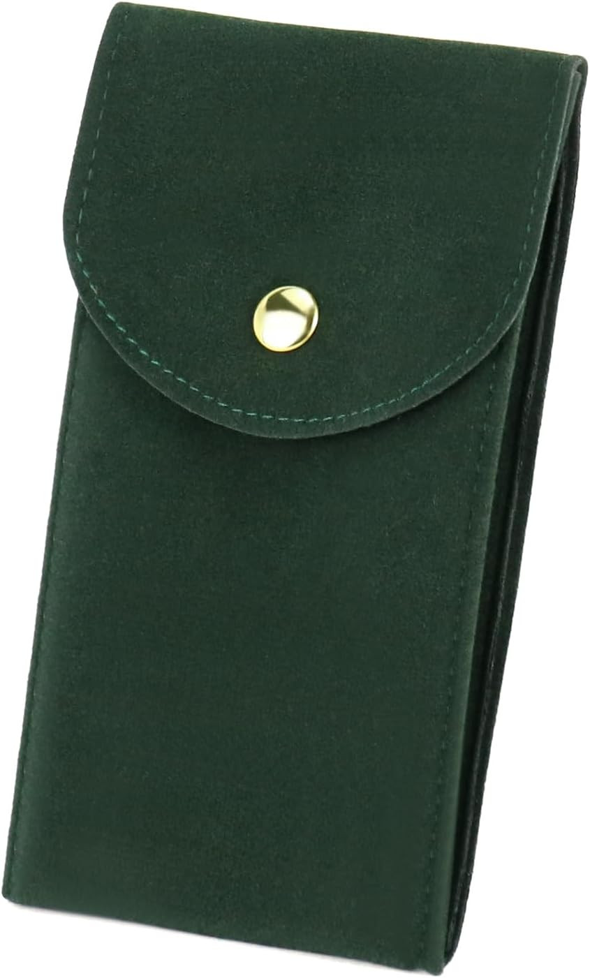 QWORK Luxury Velvet Watch Travel Case with Copper Buckle, Green, 13×7Cm, Portabl
