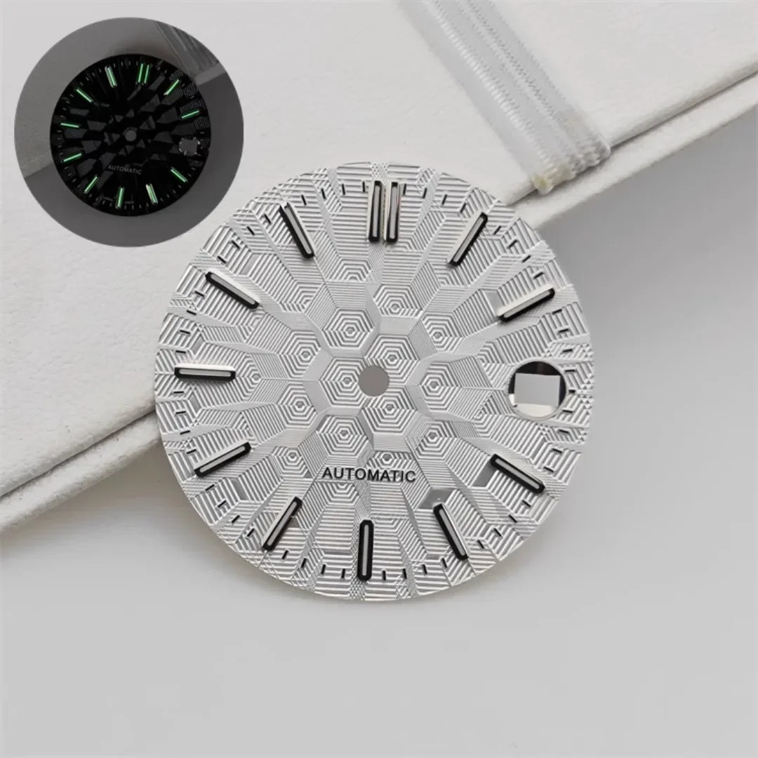 28.5mm Watch Dial Geometric Texture for NH35 Movement Green Luminous Face Parts