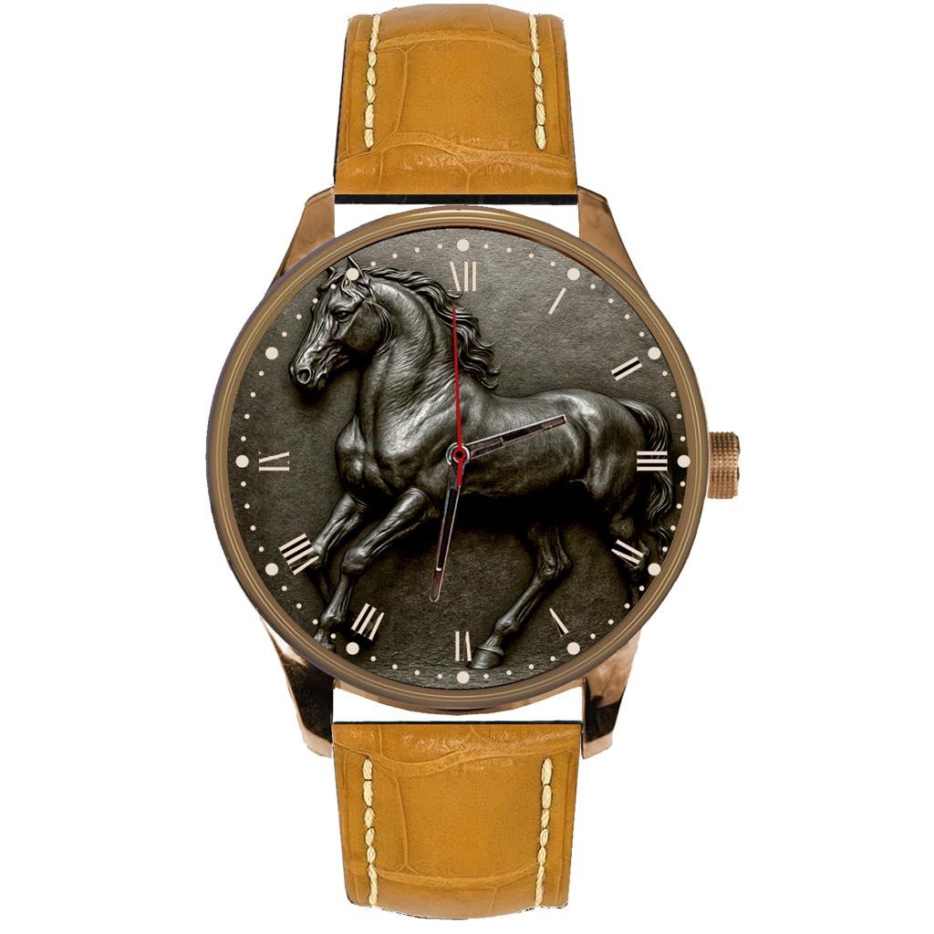 LEONARDO DA VINCI METALLIC BRONZE DIAL HORSE ART SOLID BRASS COLLECTIBLE WATCH