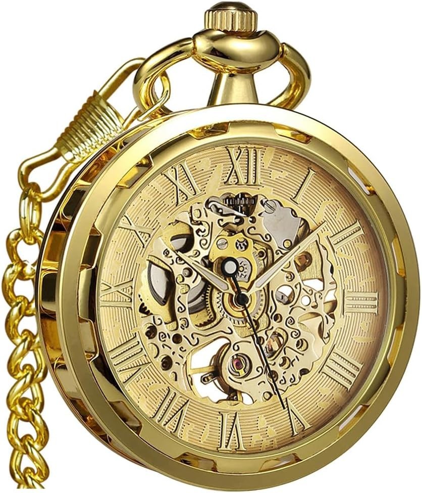 Elegant Steampunk Skeleton Pocket Watch for Men & Women – Hand Wind Gold Design