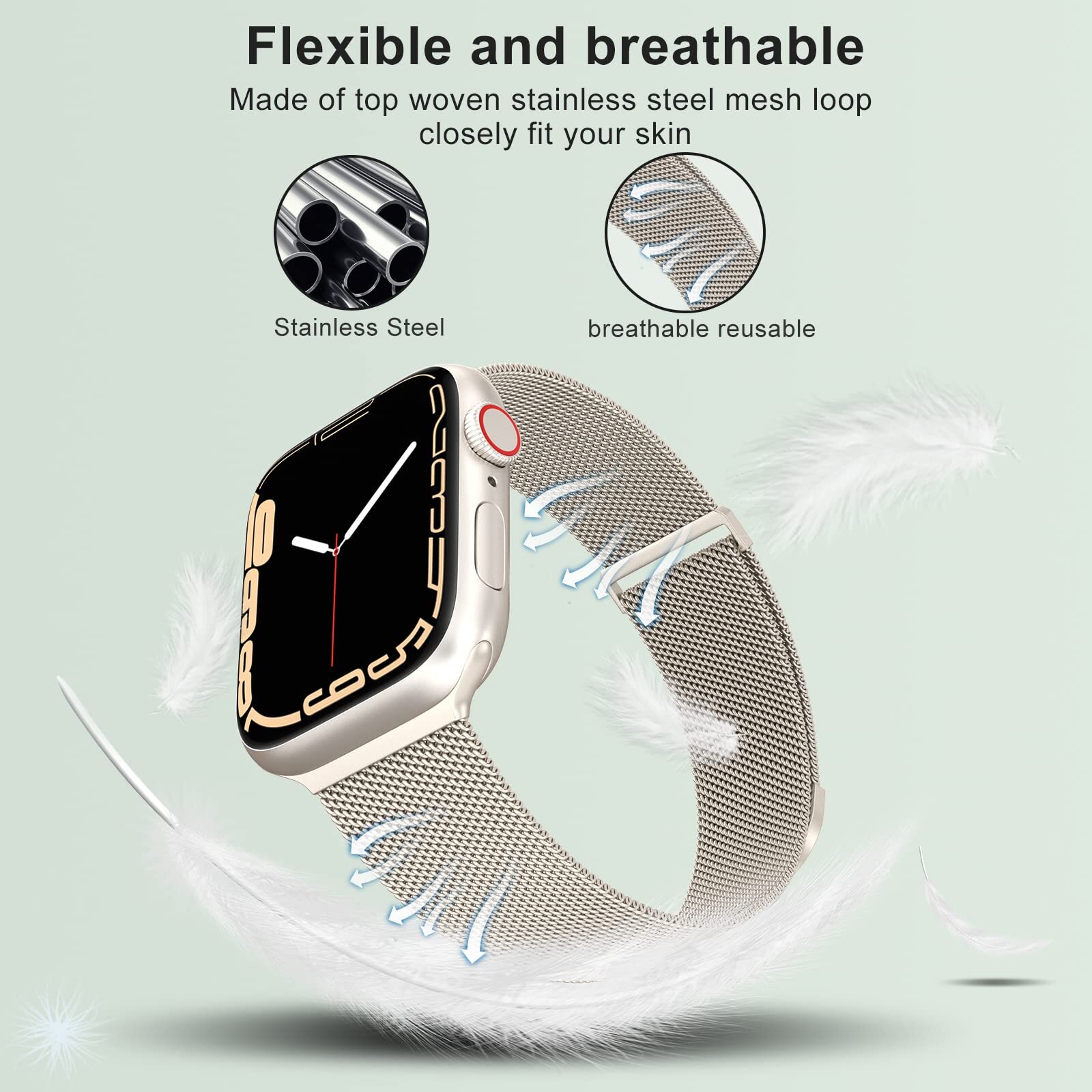 Magnetic Clasp Replacement Mesh Metal Bands For iWatch Bands 42mm 44mm 45mm 49mm