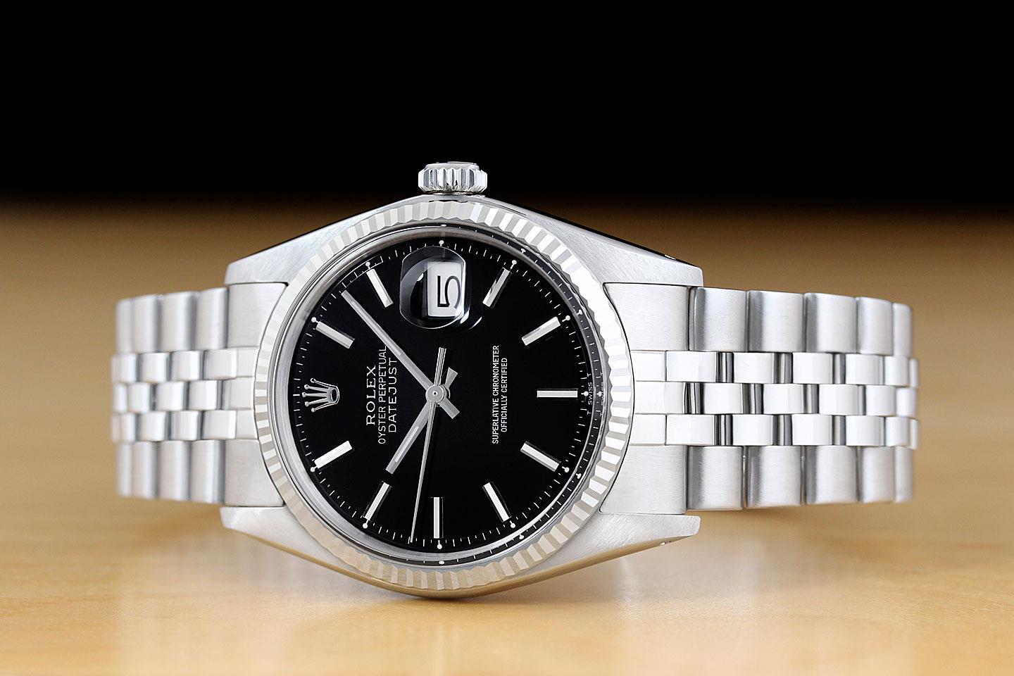 ROLEX MENS DATEJUST BLACK 18K WHITE GOLD STEEL WATCH w/ FOLDED JUBILEE BAND