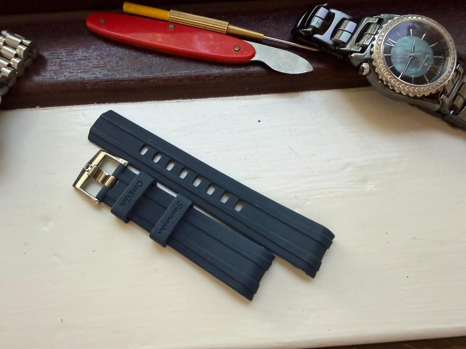 22mm Seamaster 300 Blue Rubber watch strap band Buckle For omega