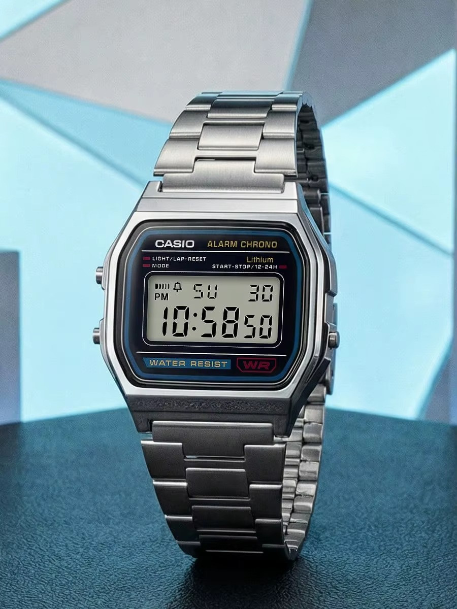 Casio A158WA Vintage Silver Digital Watch Alarm Date 30M Water Resistant