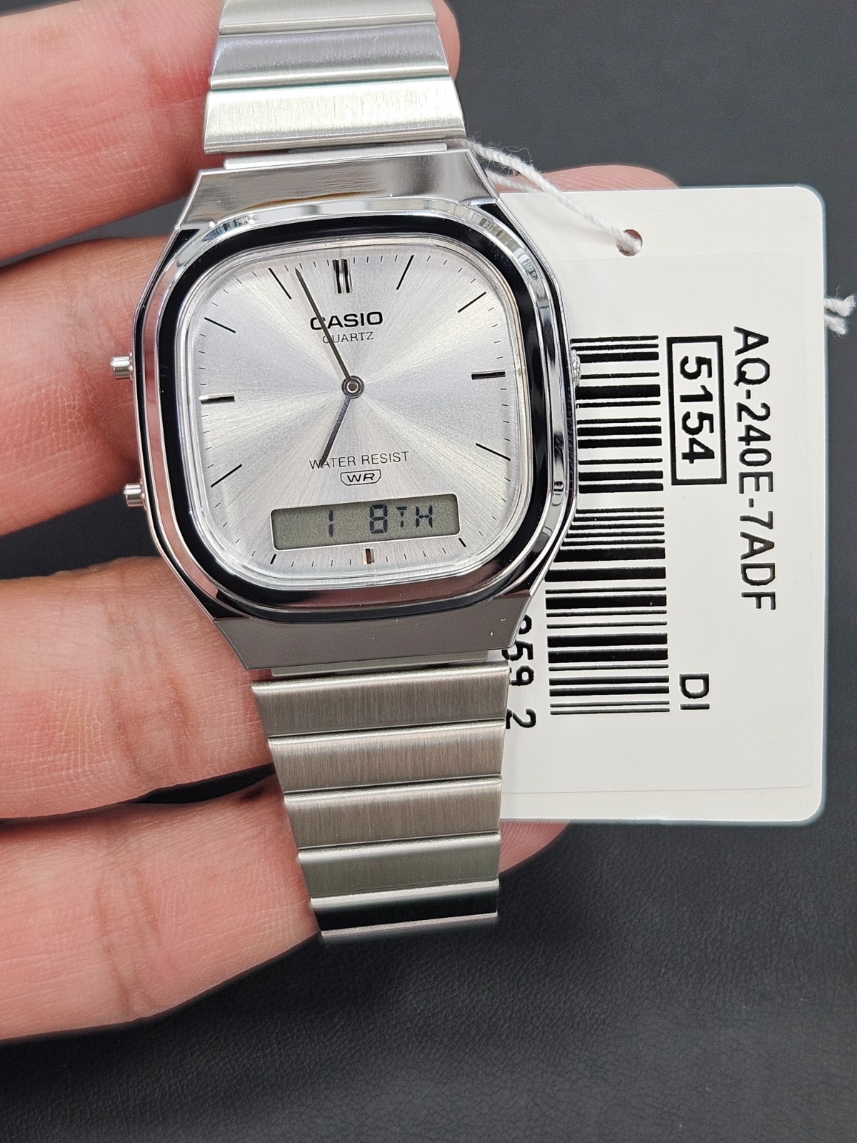 Casio AQ-240E-7A Analog Digital Quartz Watch Silver Stainless Steel Original