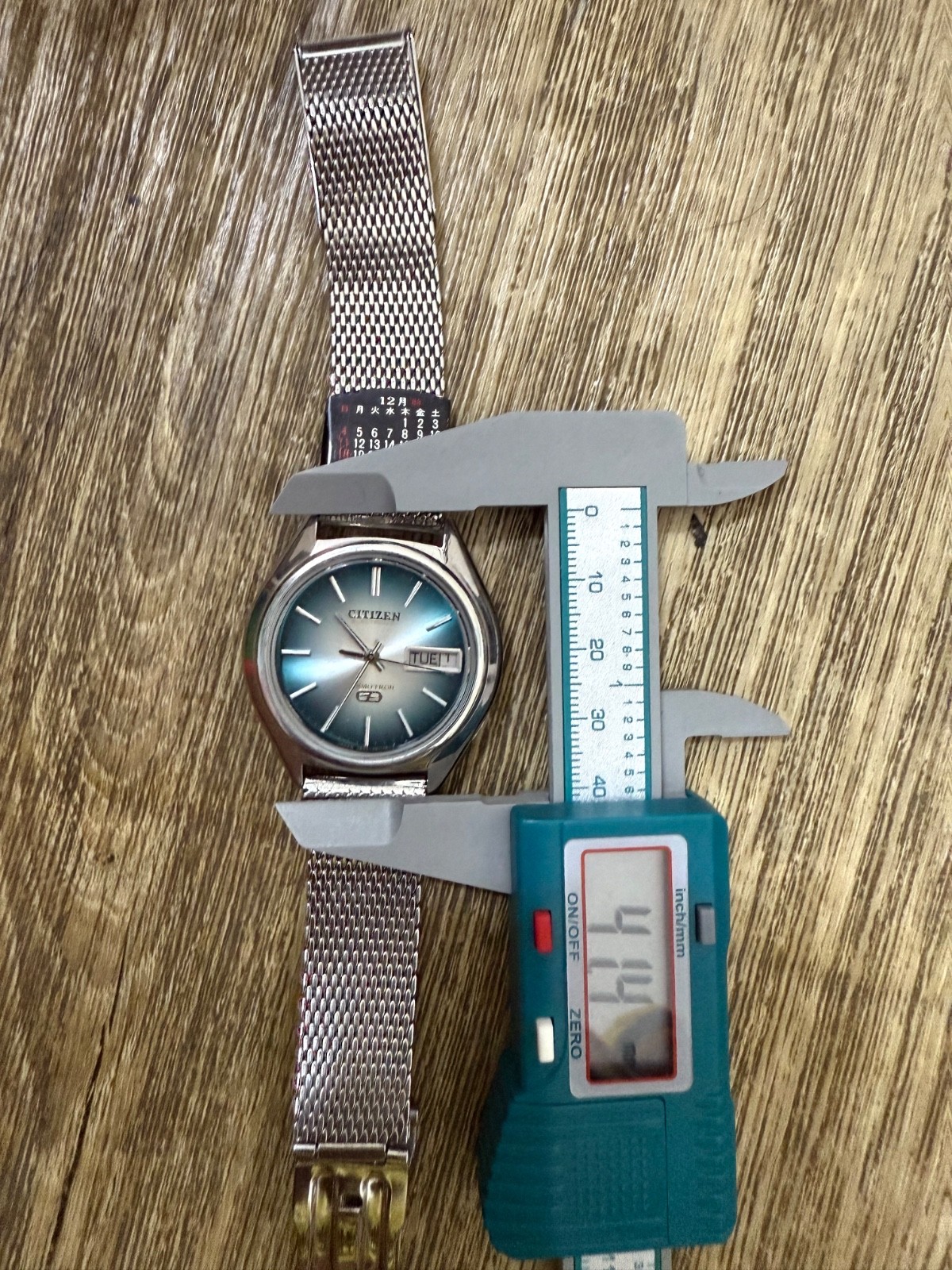 Vintage Citizen Electronic Cal.7804 Blue Sunburst Day Date 38mm Mesh Japan