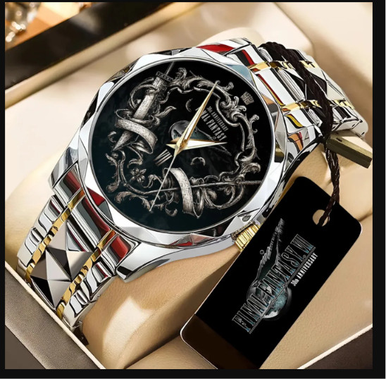 Fantasy VII Revelation Alloy Luxury Quartz Watch – Silver with Gold Chain