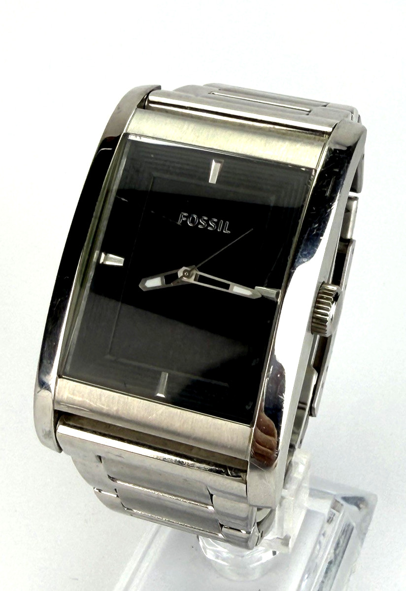 Fossil Stainless Curved Rectangular Mens Tank Watch Elegant Gentlemens NEW BATT