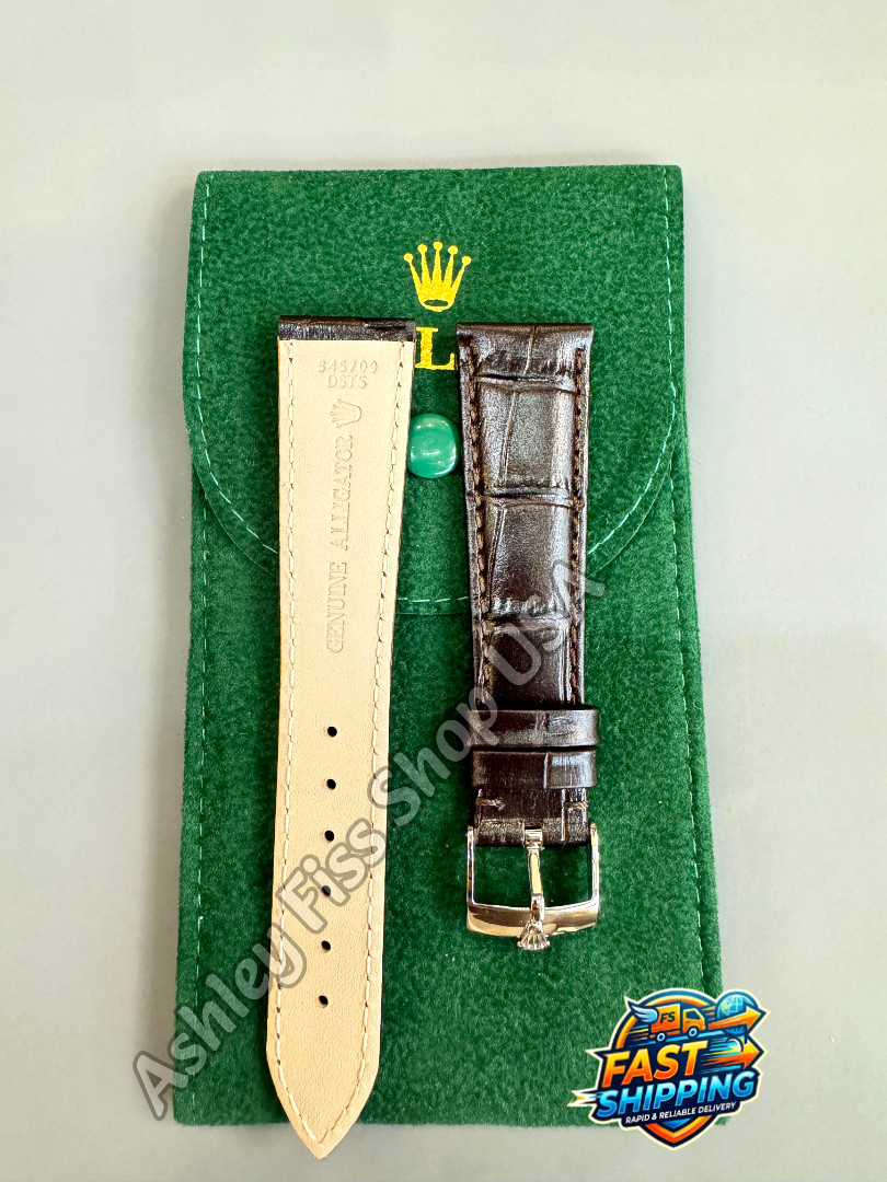 ROLEX Genuine Brown Leather Watch Strap 20-16mm Silver Buckle NOS
