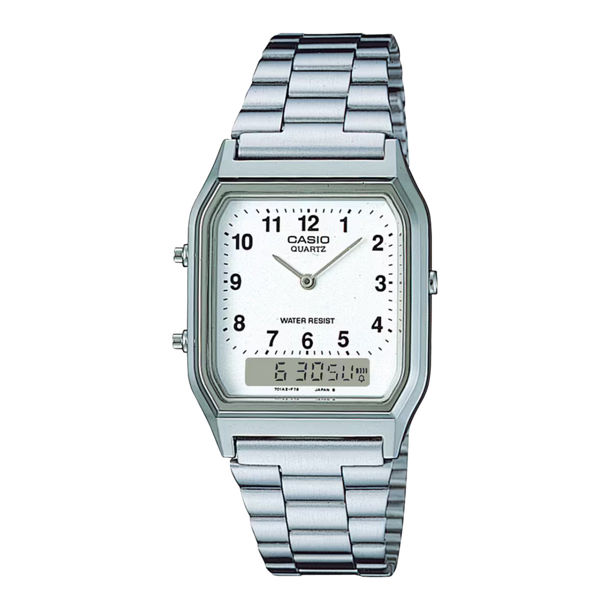 Casio AQ-230A-7B 30M WR Alarm Dual Time Date Stainless Steel Bracelet Quartz Day
