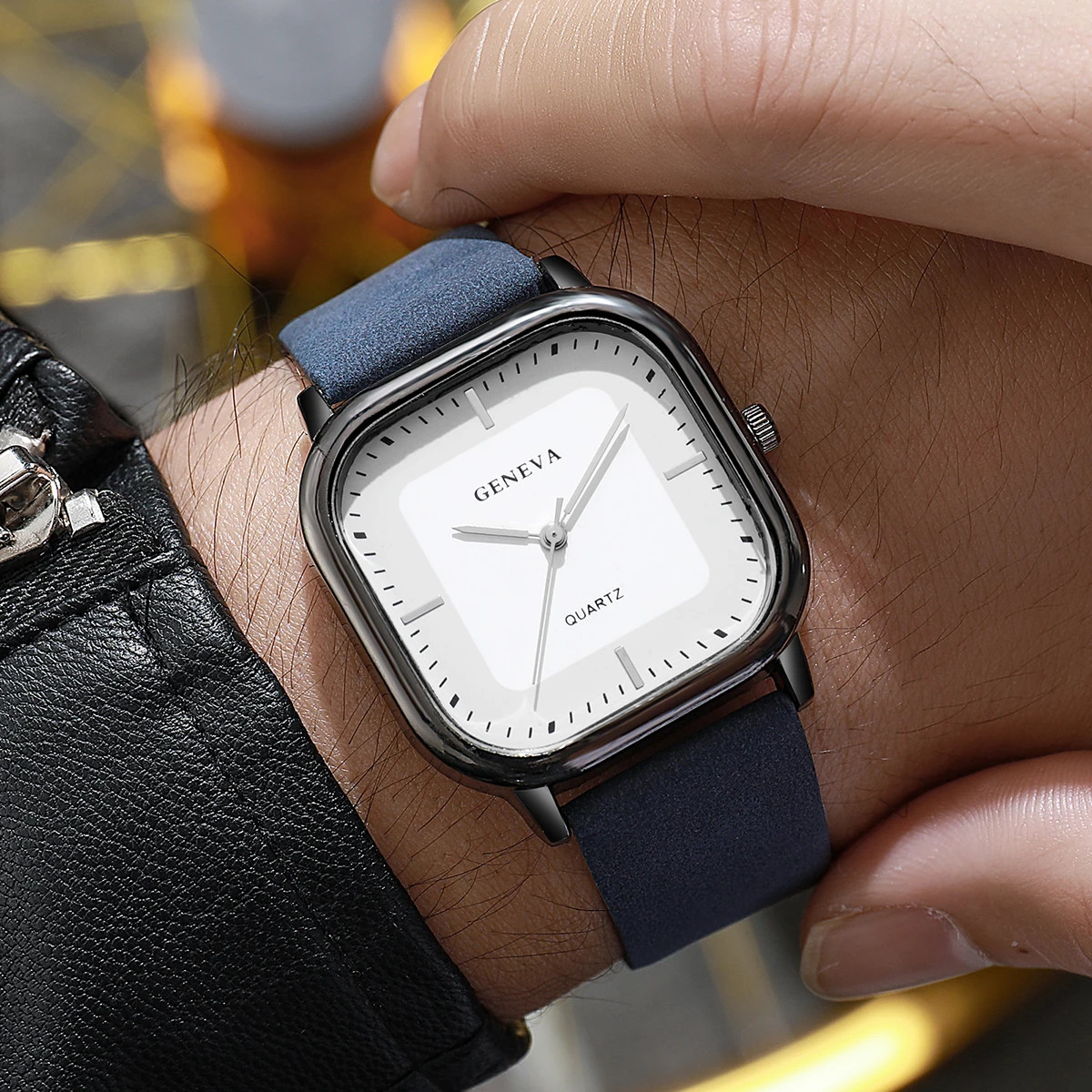 Fashion Square Dial Men’S Watches Minimalist Quartz Watch Casual Leather Strap W