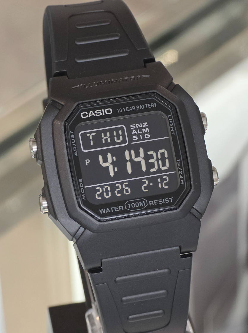 Casio W-800H-1BVDF Black Digital Watch 100M Dual Time 10-Year Battery