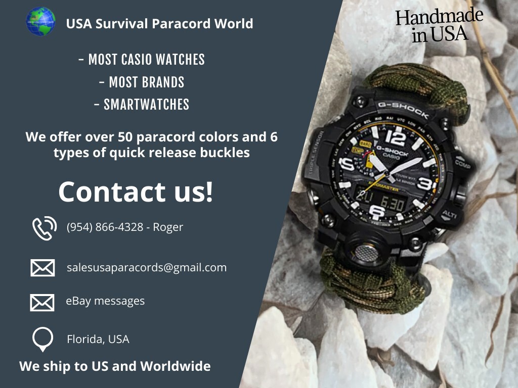 Casio AE1200’s AE1300’s Black Adjustable Paracord Survival Watch Band Illuminato
