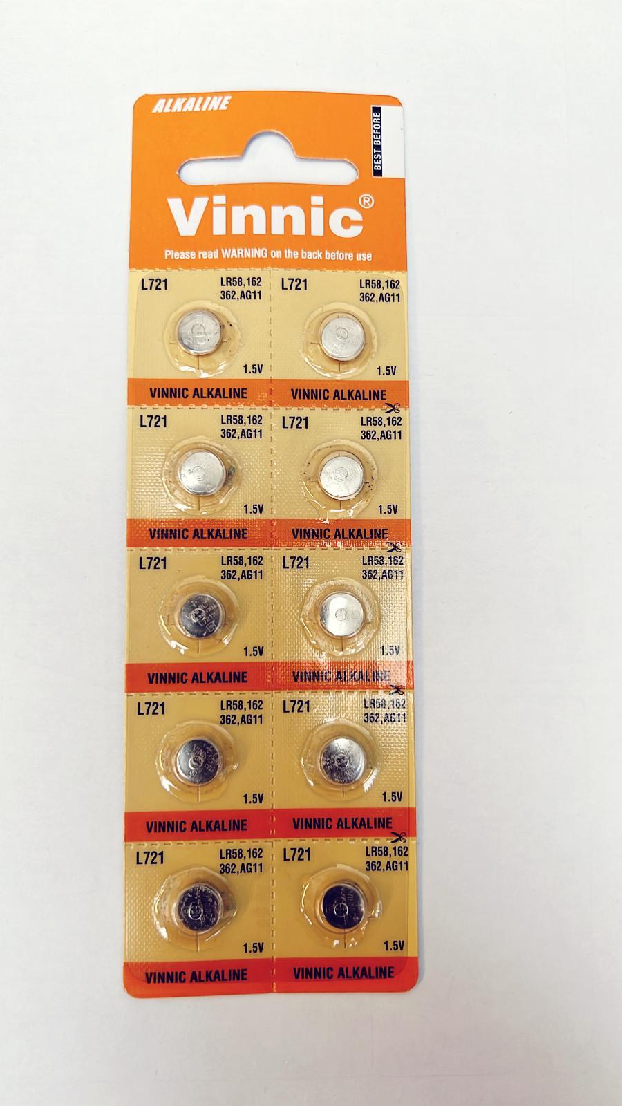 Button Cell Coin Alkaline Battery by VINNIC AG11/362/LR58/721.