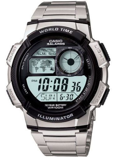 Casio AE1000WD-1AV, Watch, World Time, 5 Alarms, Illuminator, 10 Year Battery