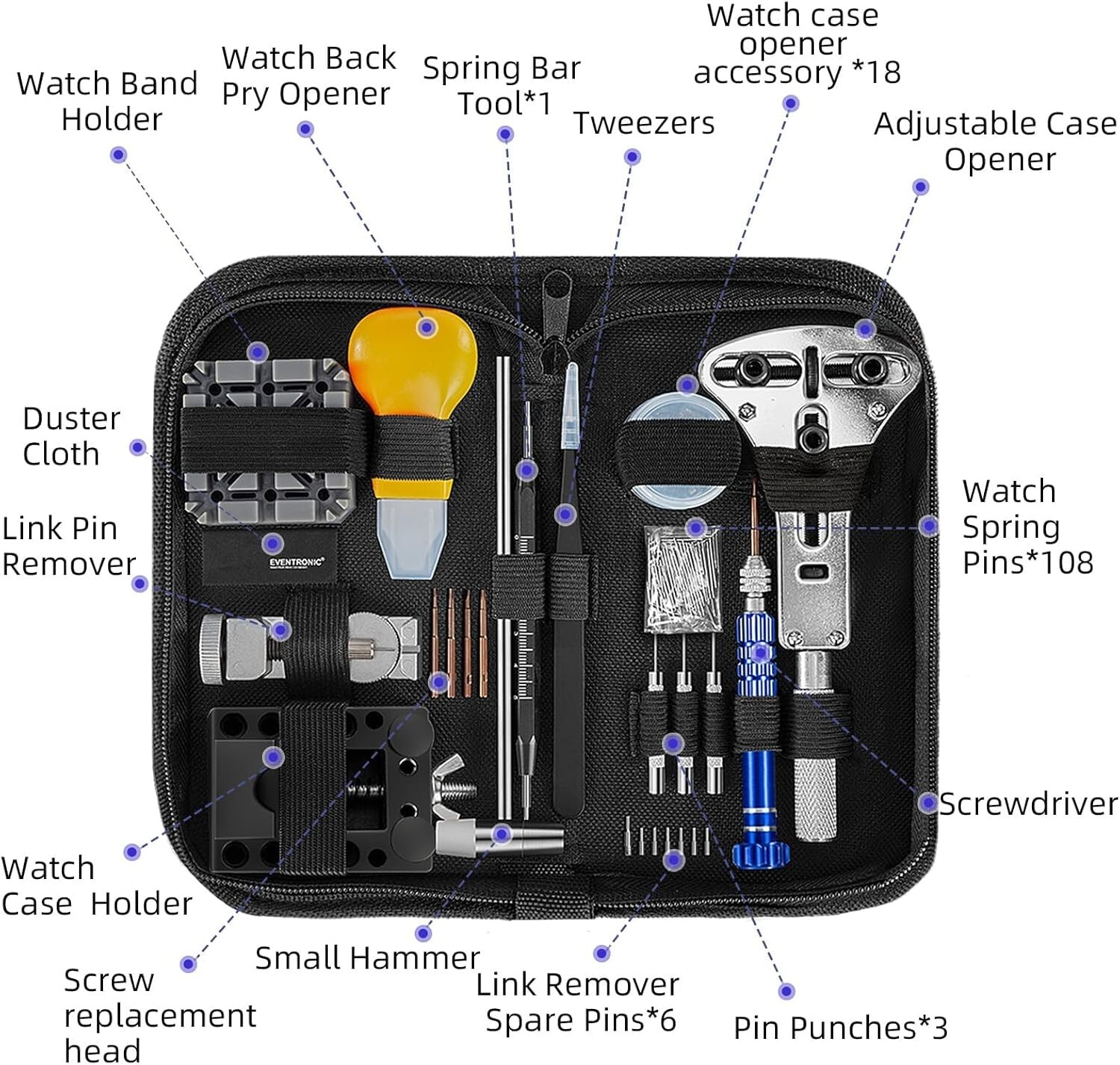 Eventronic 2025 Watch Repair Kit Tool Set Battery Link Remover Opener