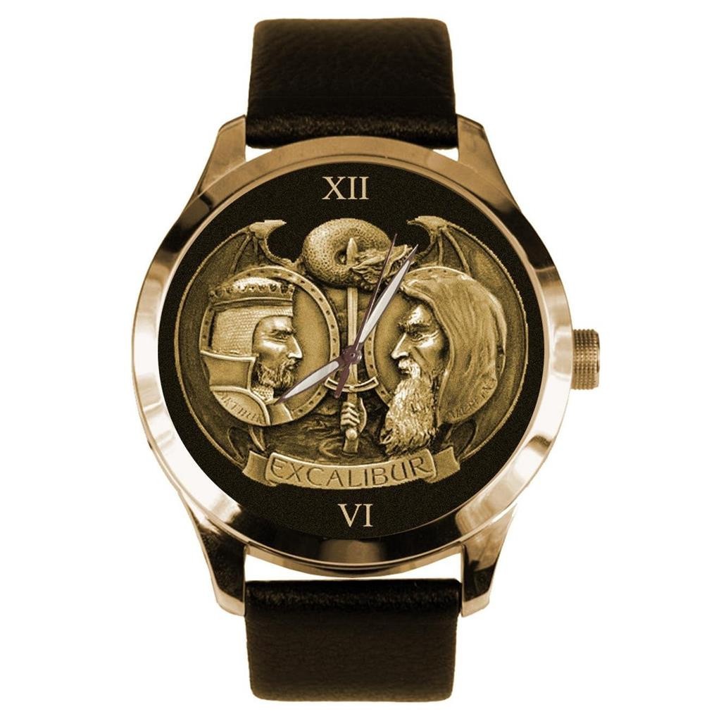 EXCALIBUR BRONZE MEDALLION KING ARTHUR & MERLIN DIAL SOLID BRASS BIG 44 mm WATCH