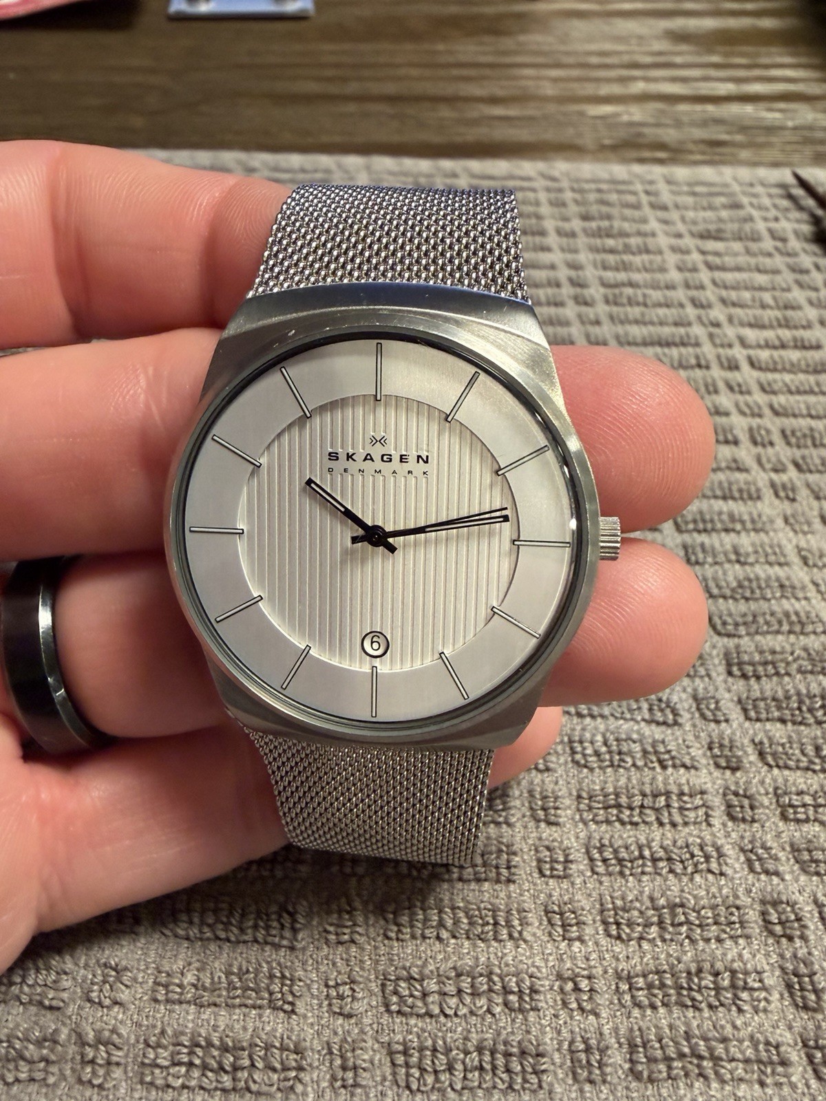 SKAGEN 780XLSS MEN STAINLESS STEEL 40mm WATCH DATE MESH BRACELET NEW BATTERY