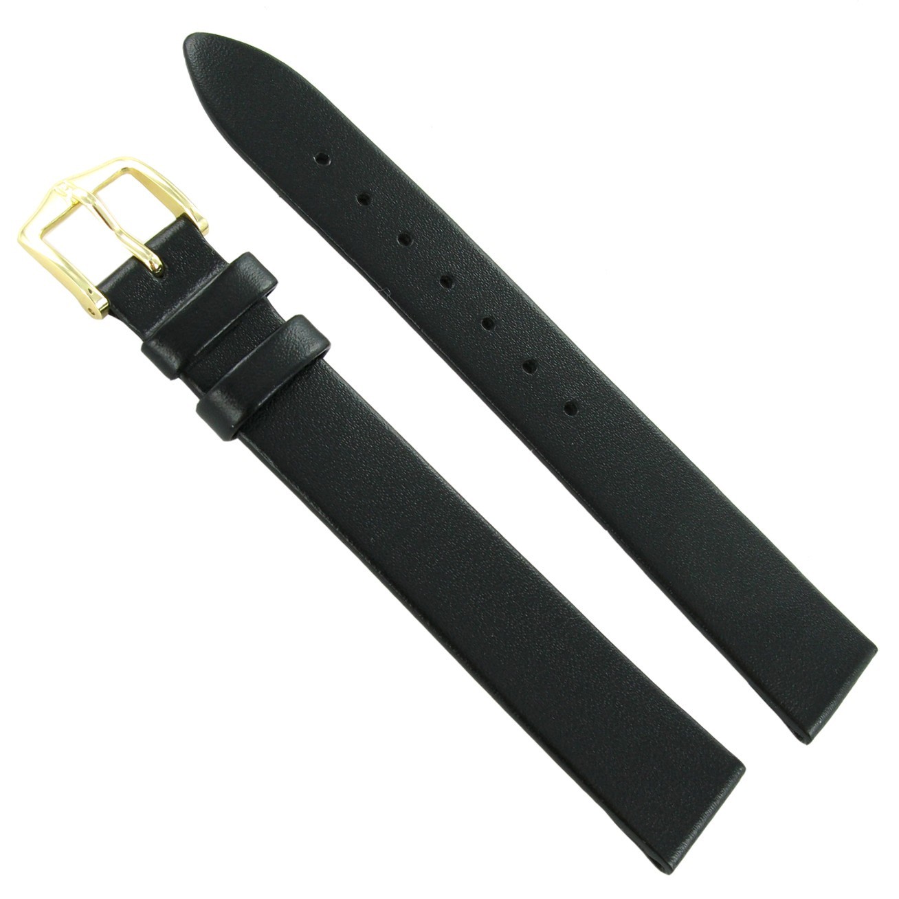 16mm Hirsch Diamond Calf Smooth Black Leather Flat Unstitched Watch Band SHORT