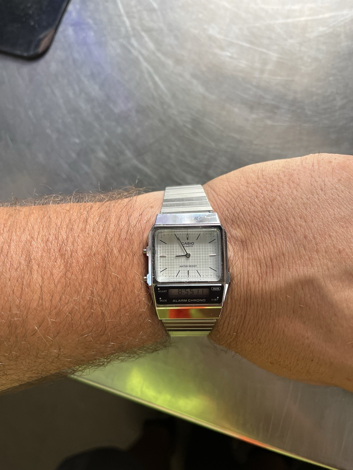 Casio AQ-800 Ana-Digi Quartz Alarm Chronograph SS Silver Bracelet 32mm