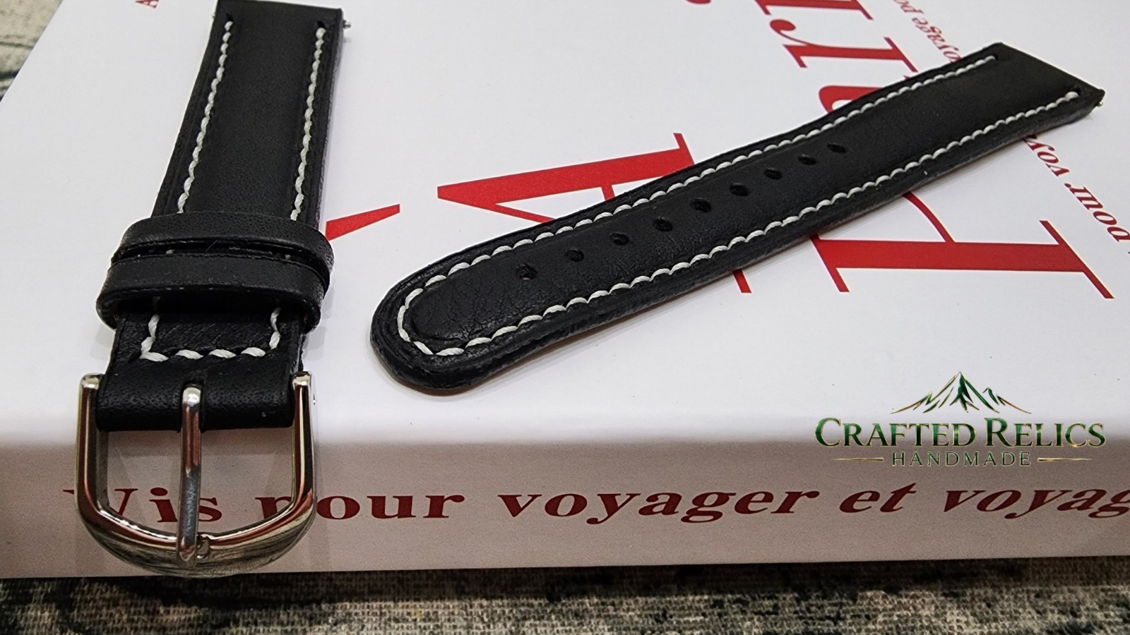 18mm Handmade Genuine Cowhide Leather Watch Strap Black 18-16 Workshop Special