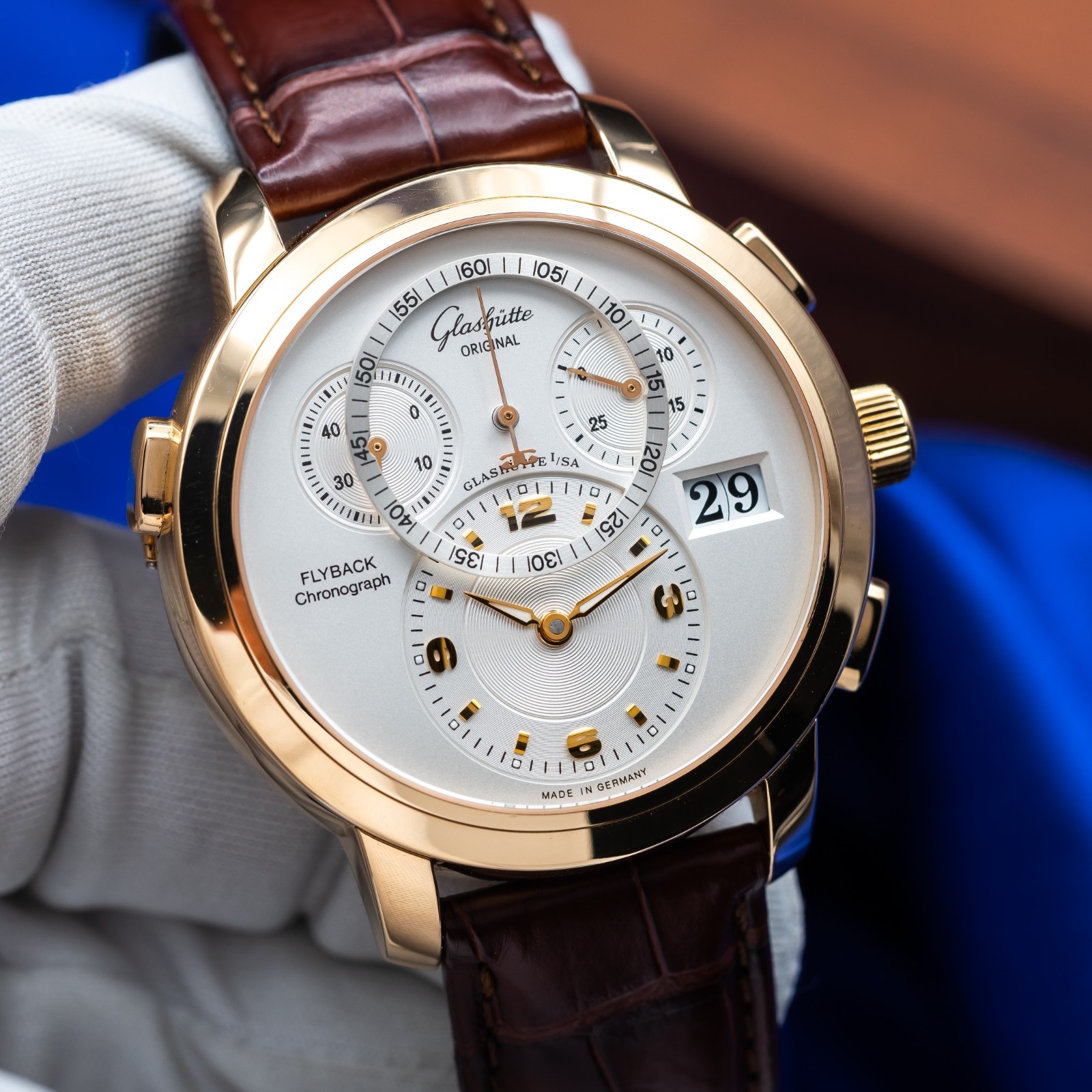 GLASHUTTE ORIGINAL PanoMaticChrono XL Rose Gold Silver Dial 1-95-01-31-11-05