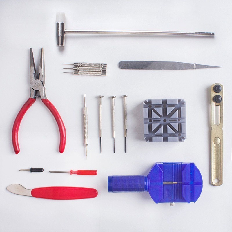 16pc Watch Repair Tool Kit for changing Batteries & Bands Tweezers Small Knife