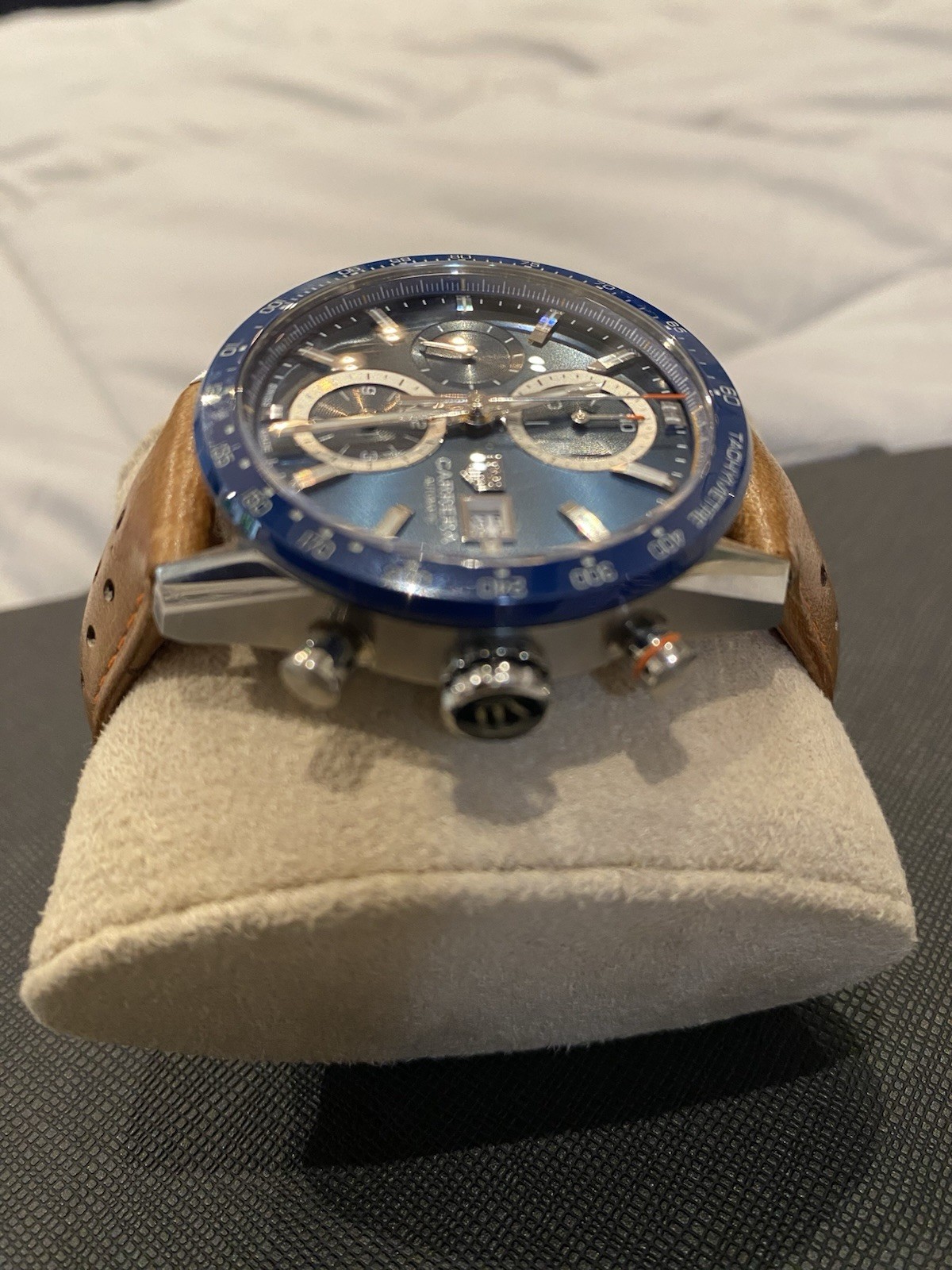 Tag Heuer Carrera Men’s Watch CBM2112 Swiss Automatic Blue Dial Brown Leather